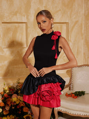 Sleeveless Flower Ruched Mini Dress