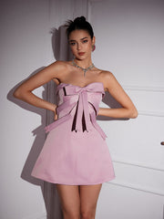 Strapless Bow Satin Mini Dress