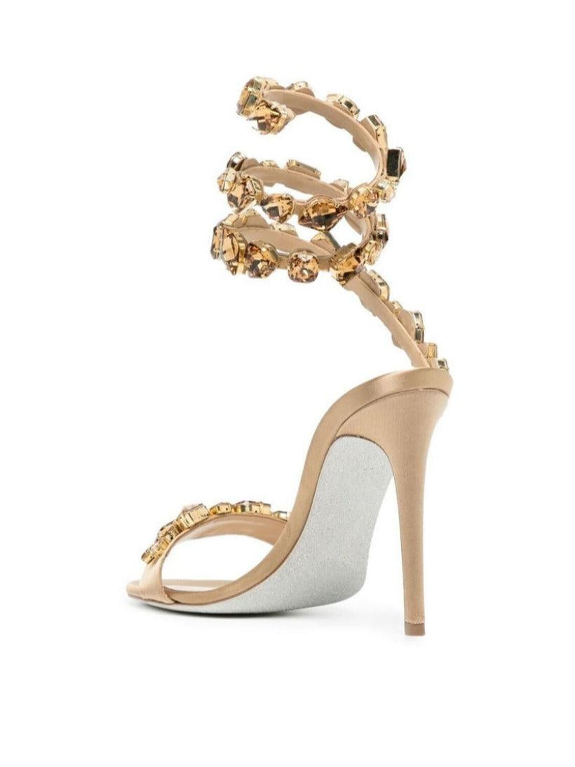 Snake Rhinestone Sandals In Gold