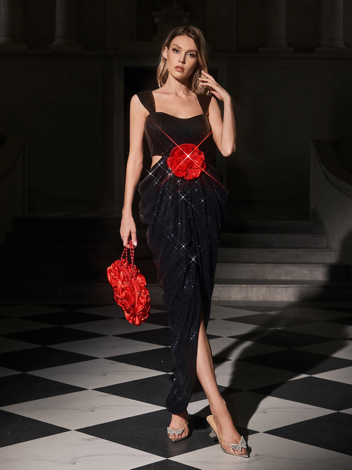 Flower Sequin Split Maxi Dress