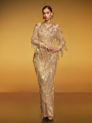 Robe longue à franges et sequins 