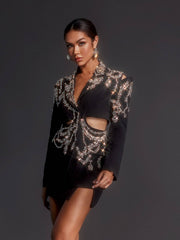 Blazer à manches longues et découpes strass 