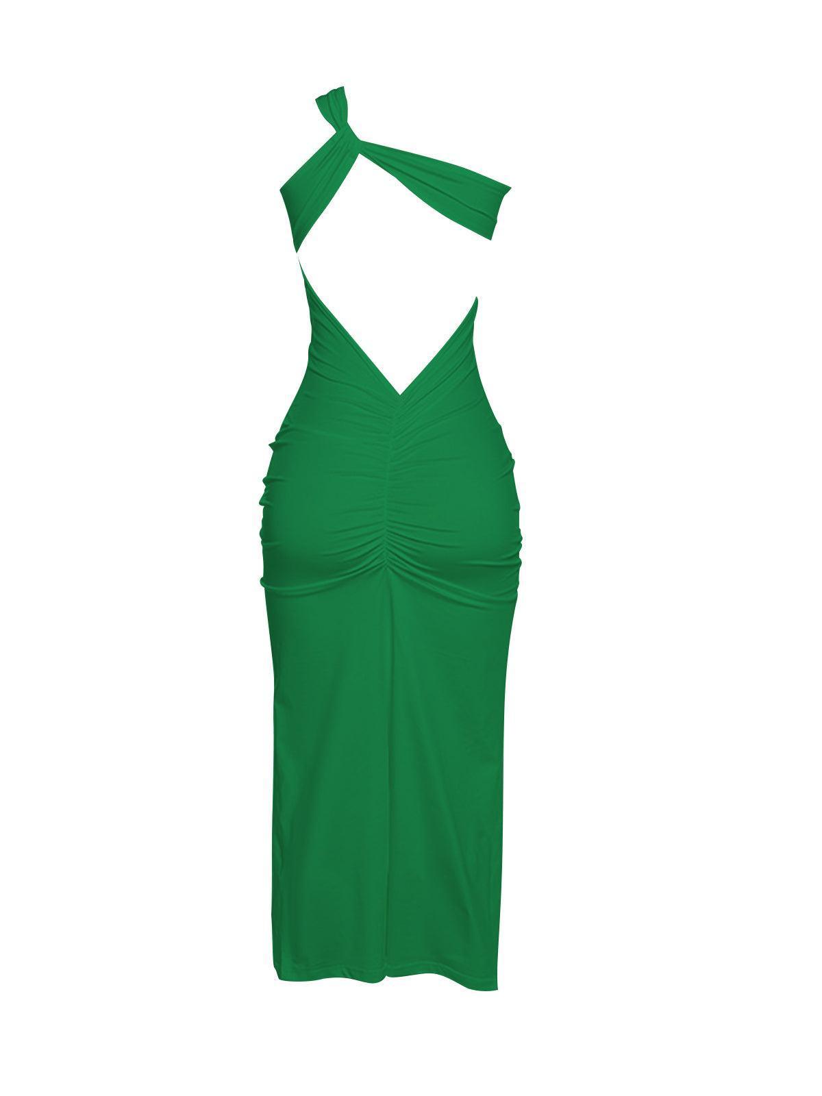 One Shoulder Backless Maxi Dress In Green