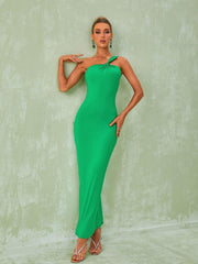 One Shoulder Backless Maxi Dress In Green