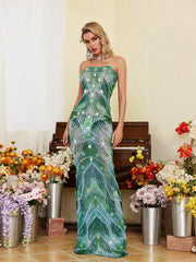 Strapless Flower Embellished Maxi Dress