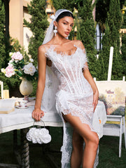 Strapless Corset Split Lace Maxi Dress