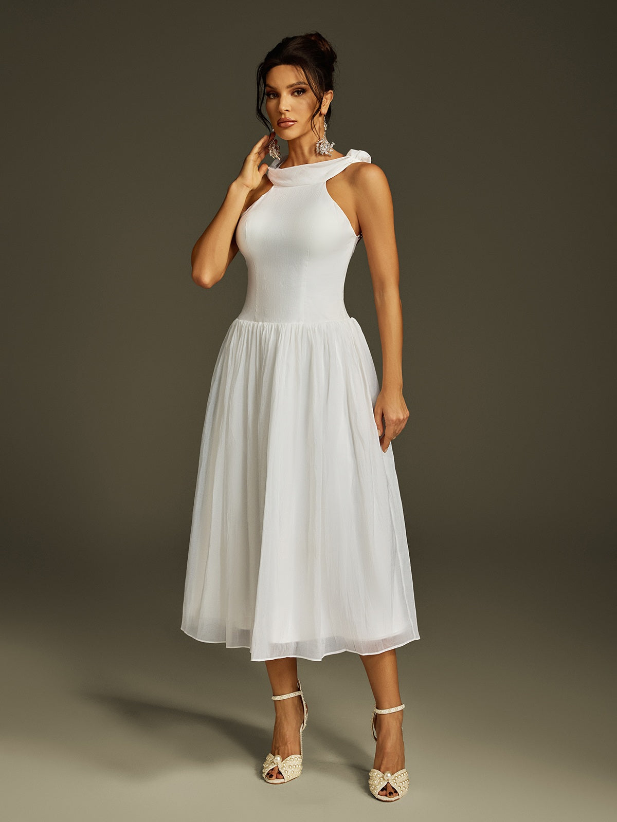 Robe midi châle dos nu 
