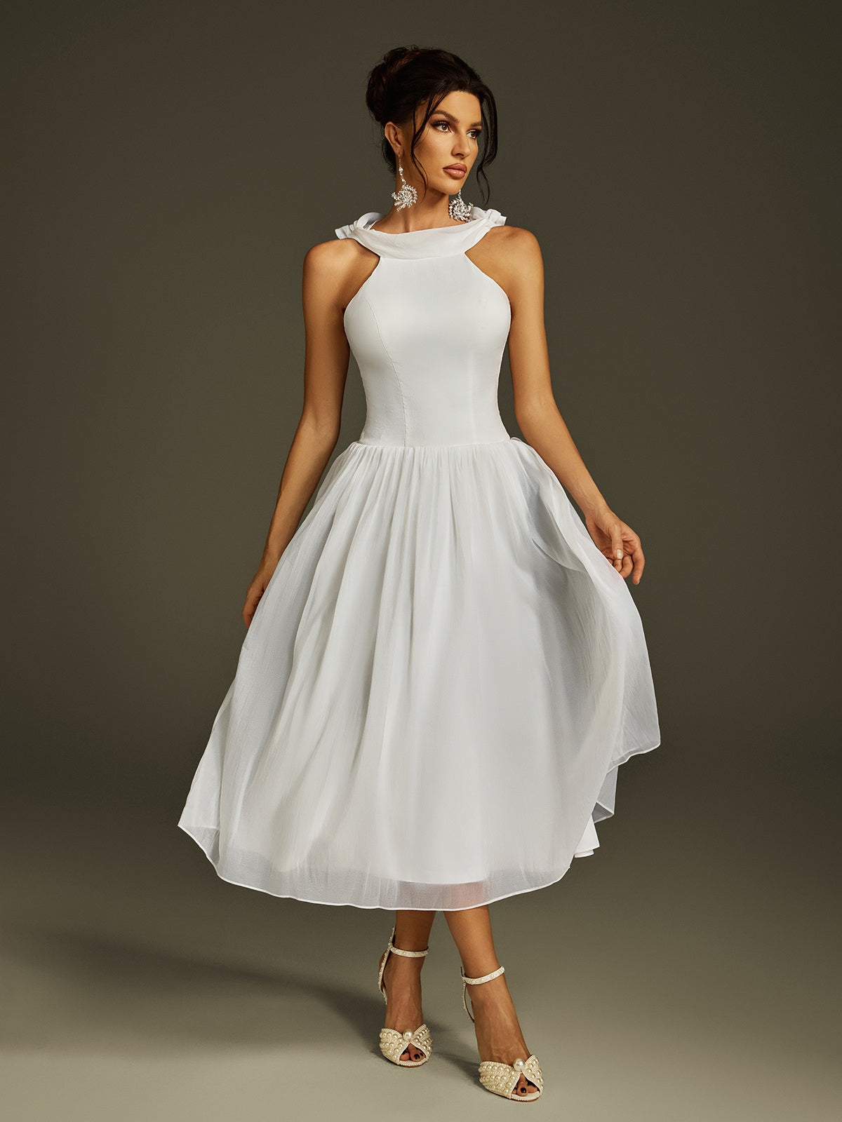 Robe midi châle dos nu 