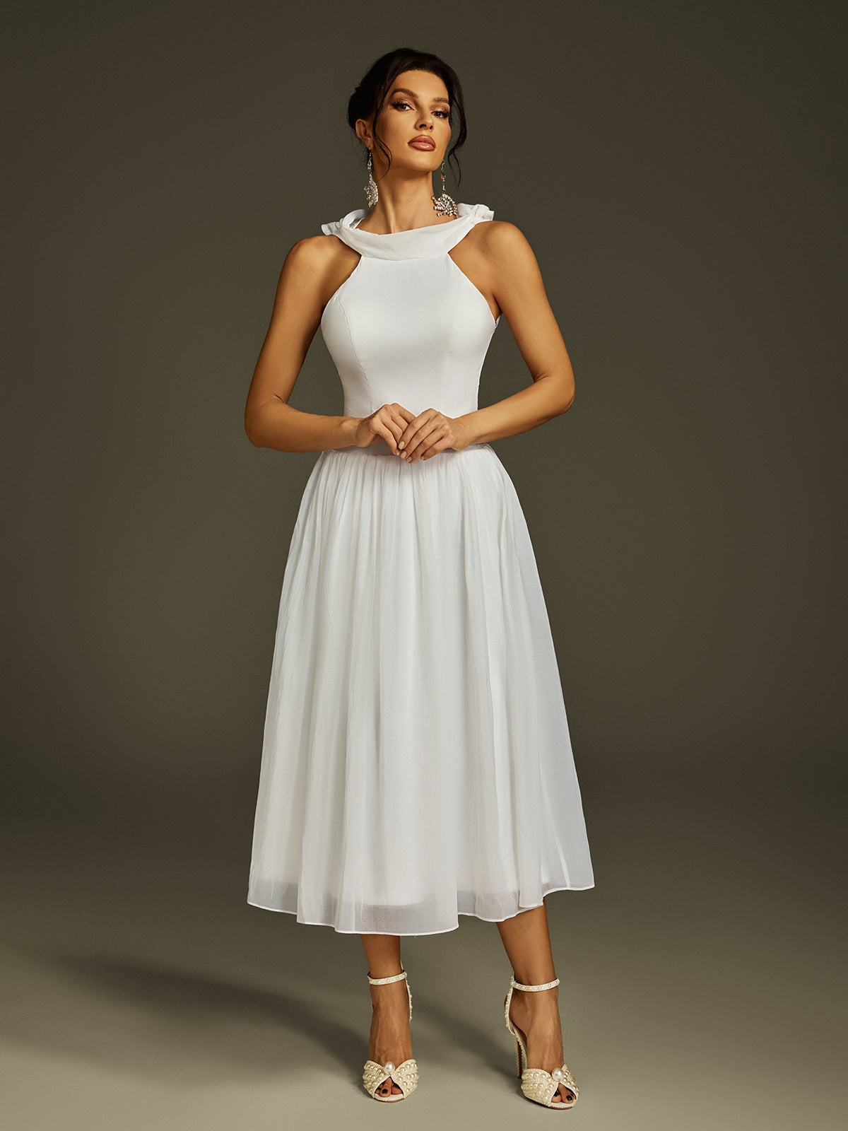 Robe midi châle dos nu 