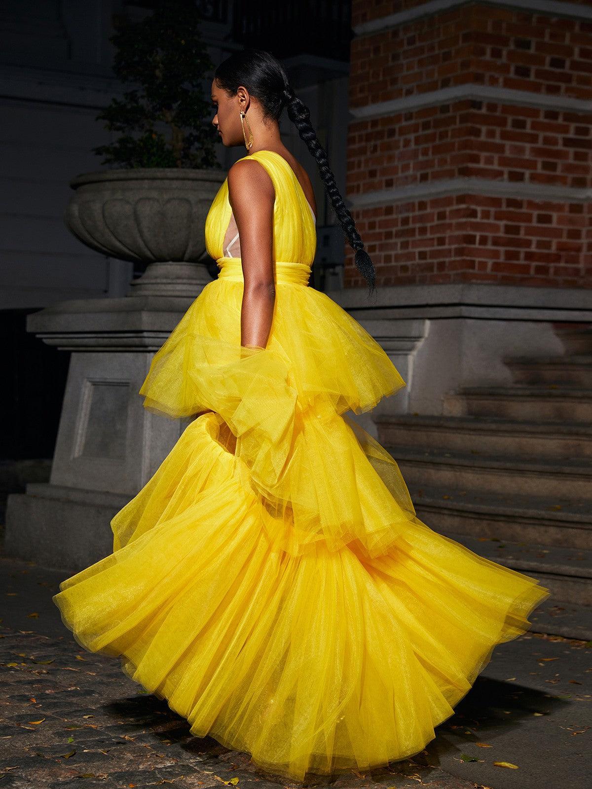 One Shoulder Tulle Maxi Dress