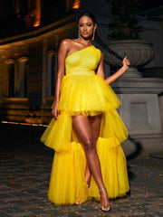 One Shoulder Tulle Maxi Dress