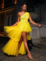 One Shoulder Tulle Maxi Dress