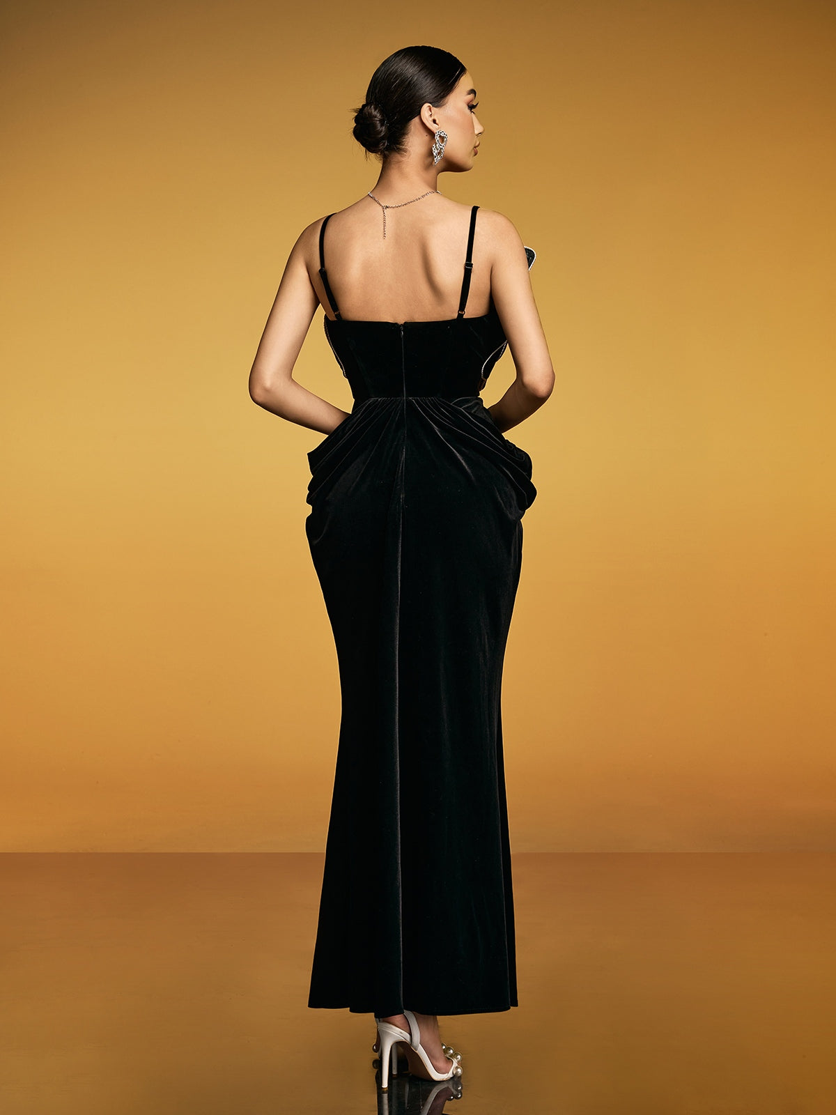 Spaghetti Flower Velvet Maxi Dress