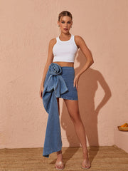 Rose Draped Denim Skirt