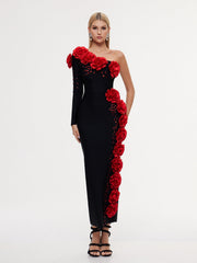 One Shoulder Flower Bandage Maxi Dress