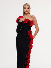 One Shoulder Flower Bandage Maxi Dress