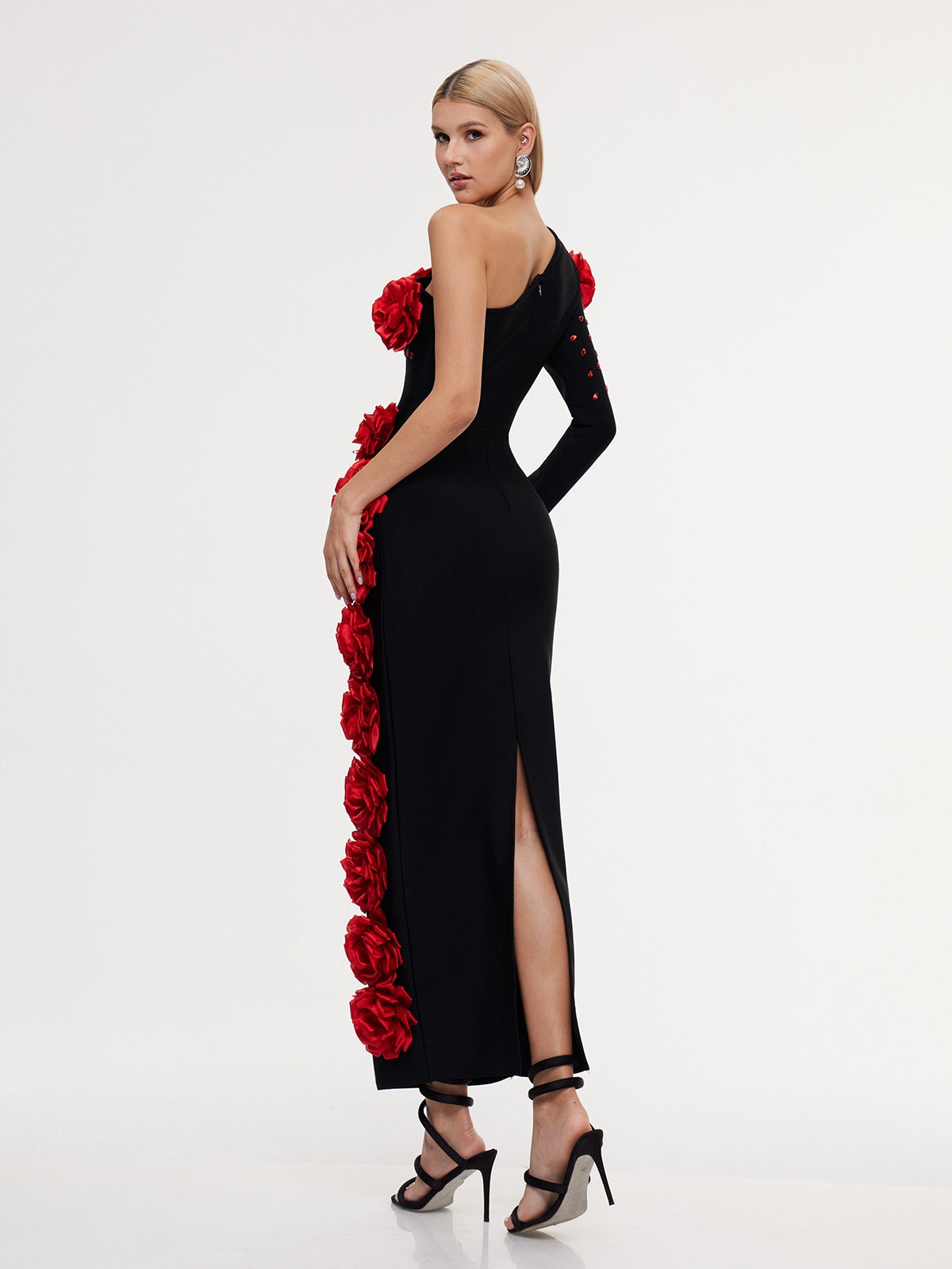 One Shoulder Flower Bandage Maxi Dress