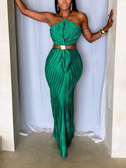 Halter Cutout Pleated Dresses