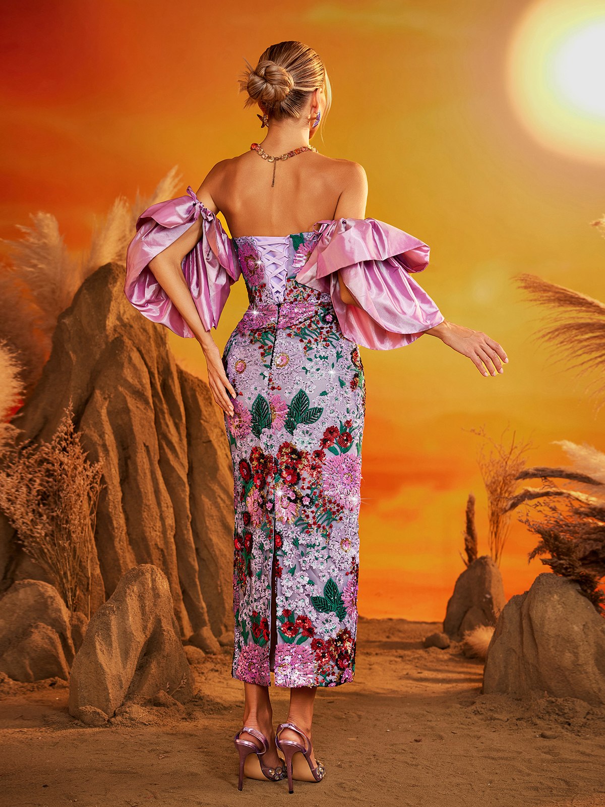 Puff Sleeve Floral Midi Dress