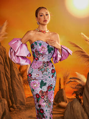Puff Sleeve Floral Midi Dress