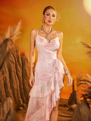 Robe maxi fendue dos nu à fleurs 