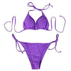 Fashionable Two-Piece Set Swimwear Solid Lady Bikinis Triangle Thong Stringwear Wear