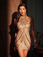Robe mini dos nu à strass 