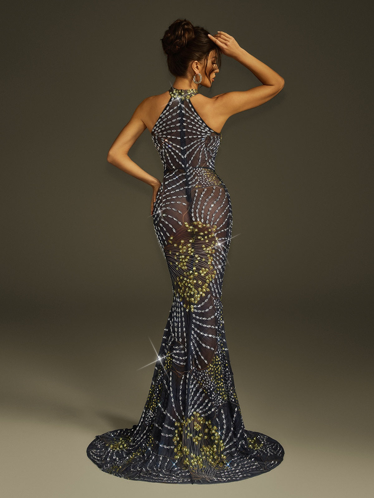 Robe longue sirène en maille cristal 