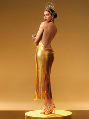 Robe midi dos nu en cotte de mailles 