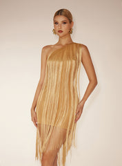 Robe courte asymétrique à franges 
