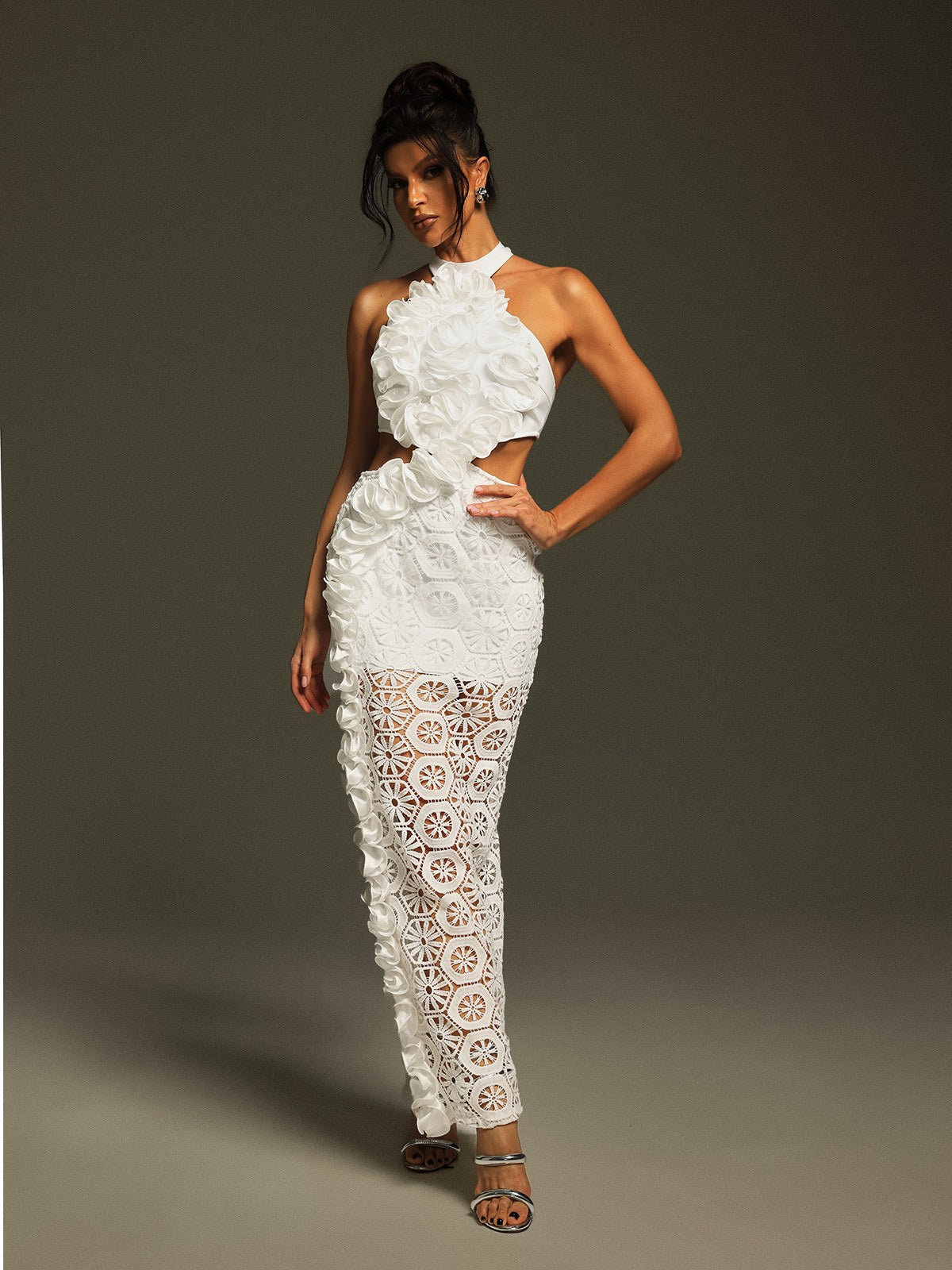 Robe longue bandage dos nu ajourée 