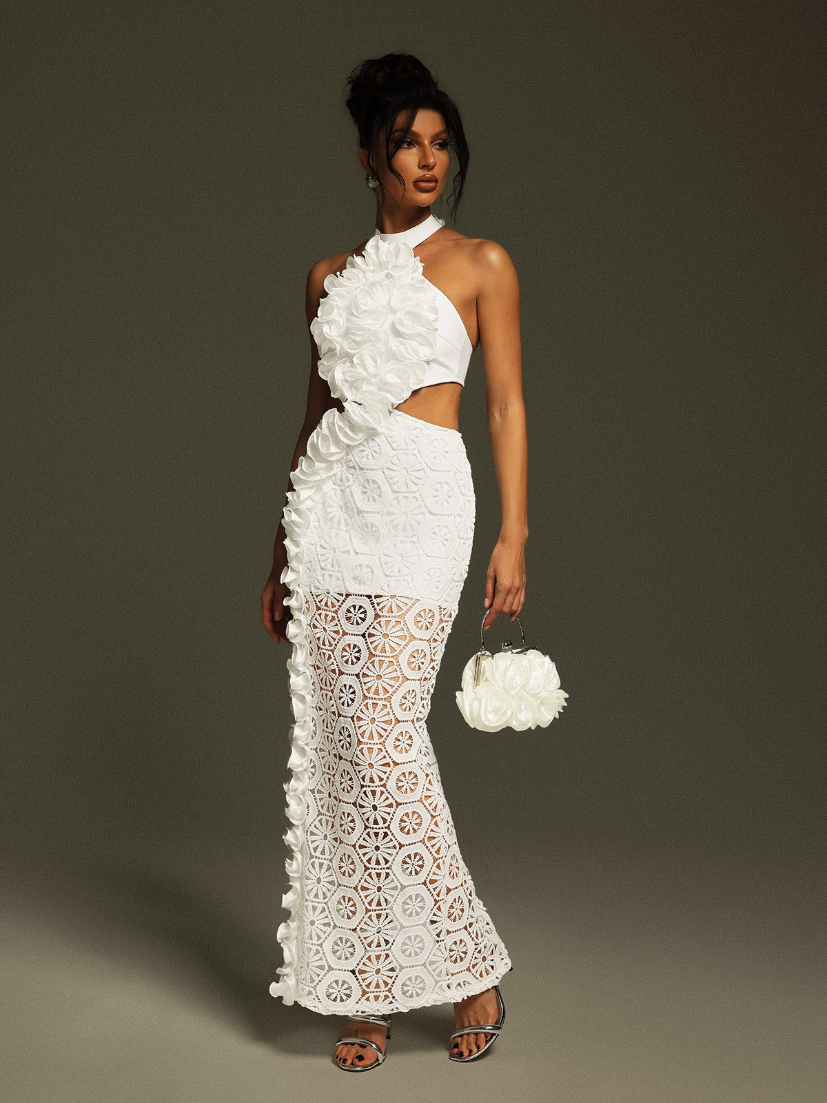 Robe longue bandage dos nu ajourée 