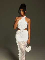 Robe longue bandage dos nu ajourée 