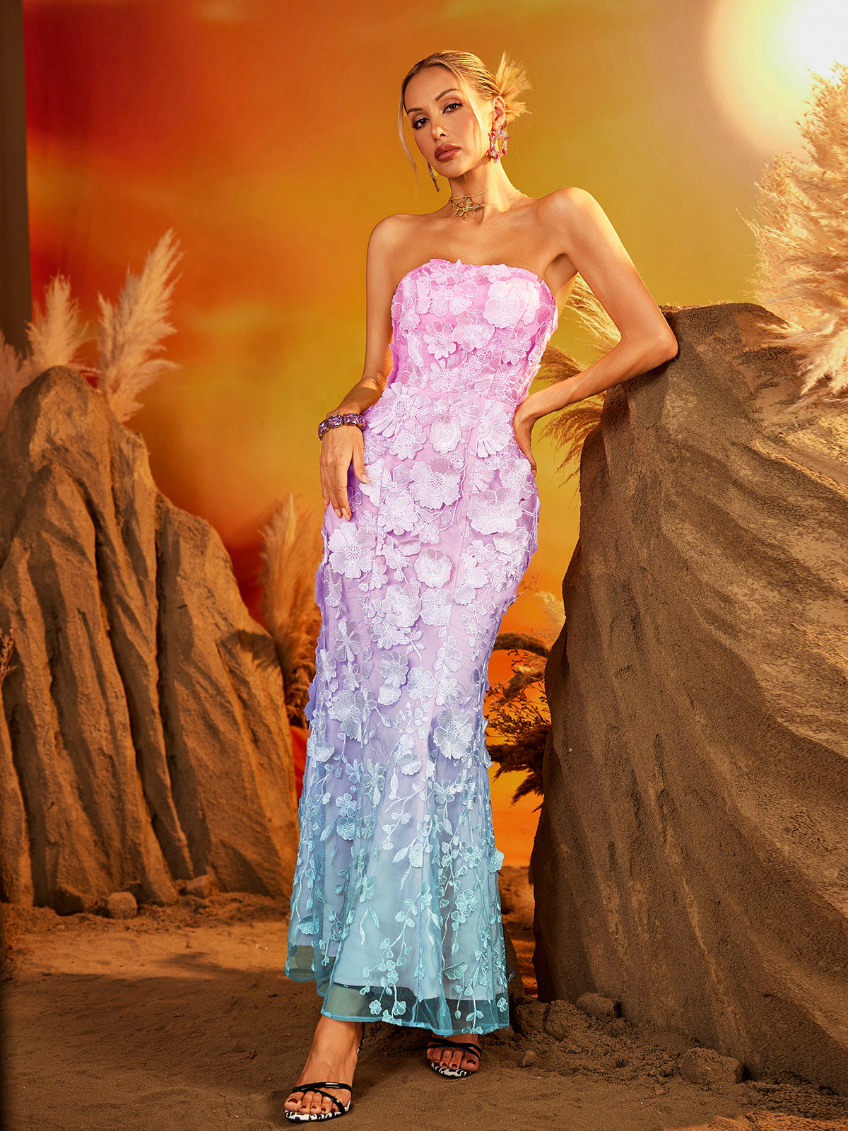 Strapless Floral Maxi Dress