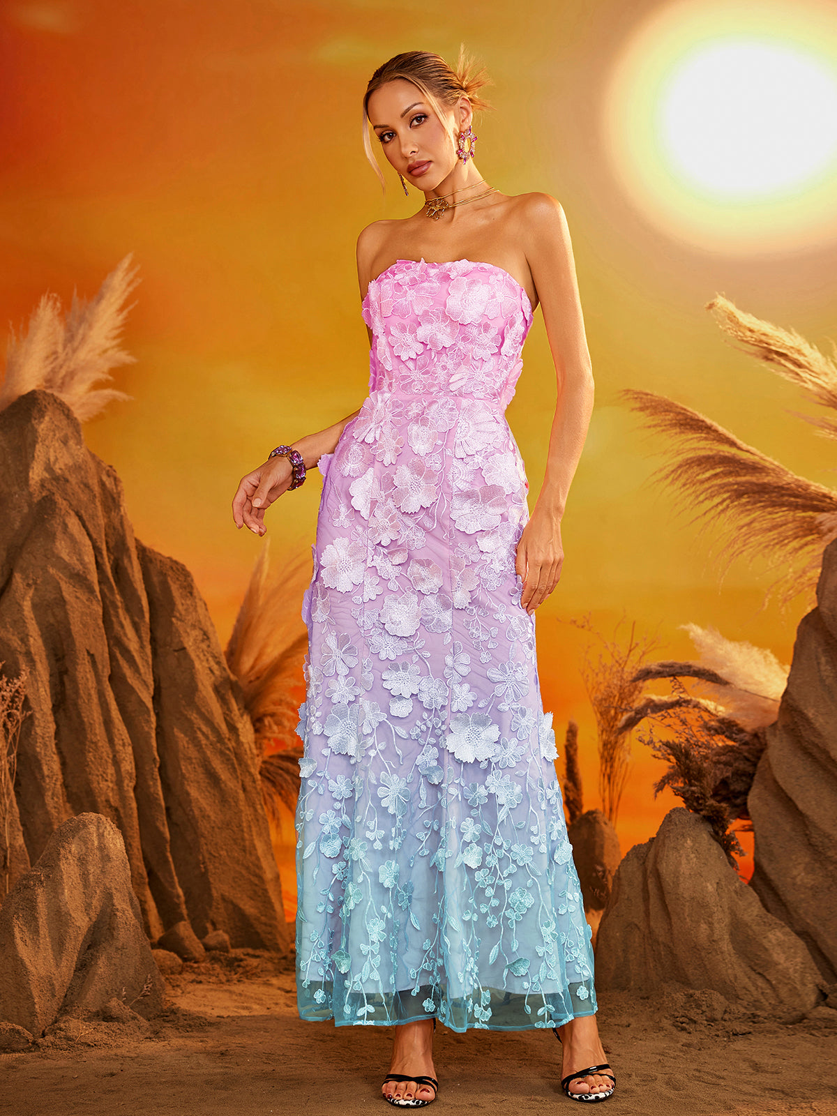 Strapless Floral Maxi Dress