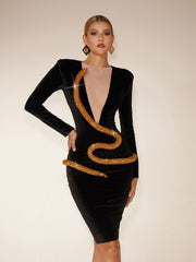 Robe courte en velours à motif serpent diamant 