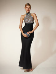 Robe longue bandage à sequins de cristal 