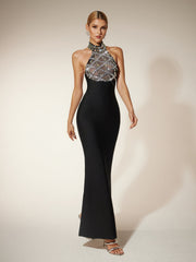 Robe longue bandage à sequins de cristal 