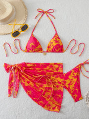 Floral Bikini Set 3 Piece with Sheer Two Piece & Cover Up & Sundress