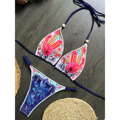 Flower Printed Floral Halter Bikini Two-pieces Bikini Set