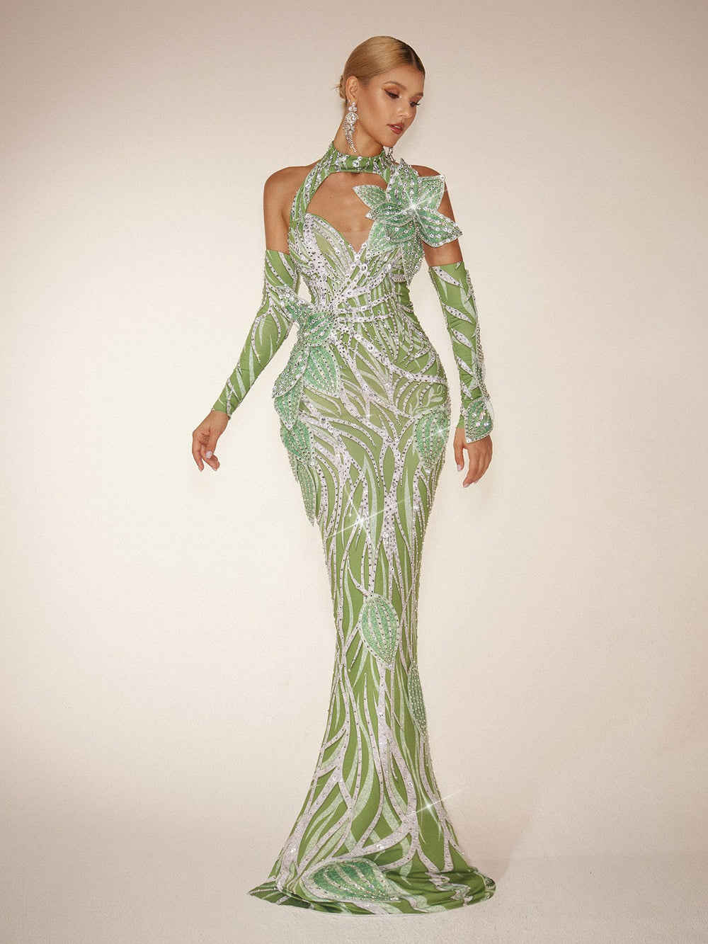 Maxileaf Leaf Diamond Maxi Dress With Arm Sleeves – Lady Zo