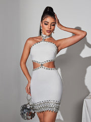 Robe bandage mini en strass et coquillage