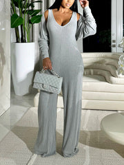 Ribbed Bolero  Jumpsuit Set