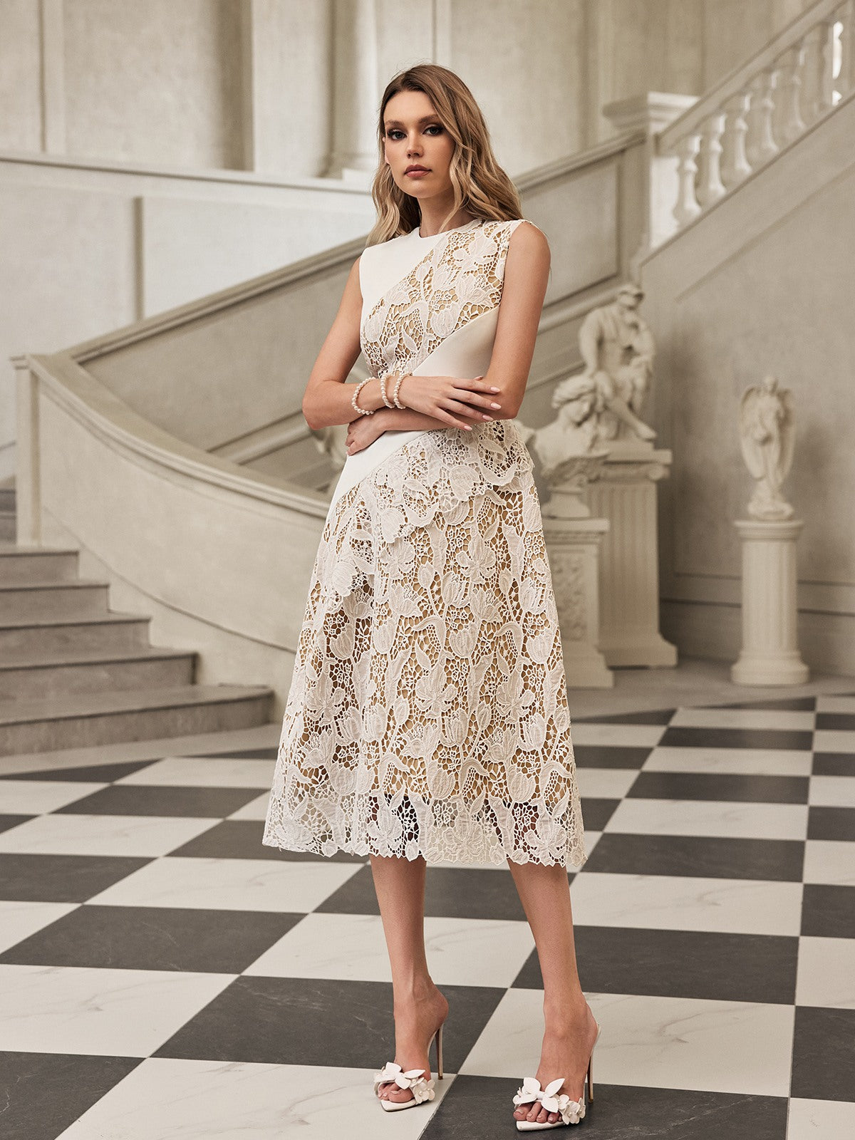 Sleeveless Lace Midi Dress