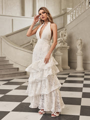 Robe longue dos nu à volants étagés 