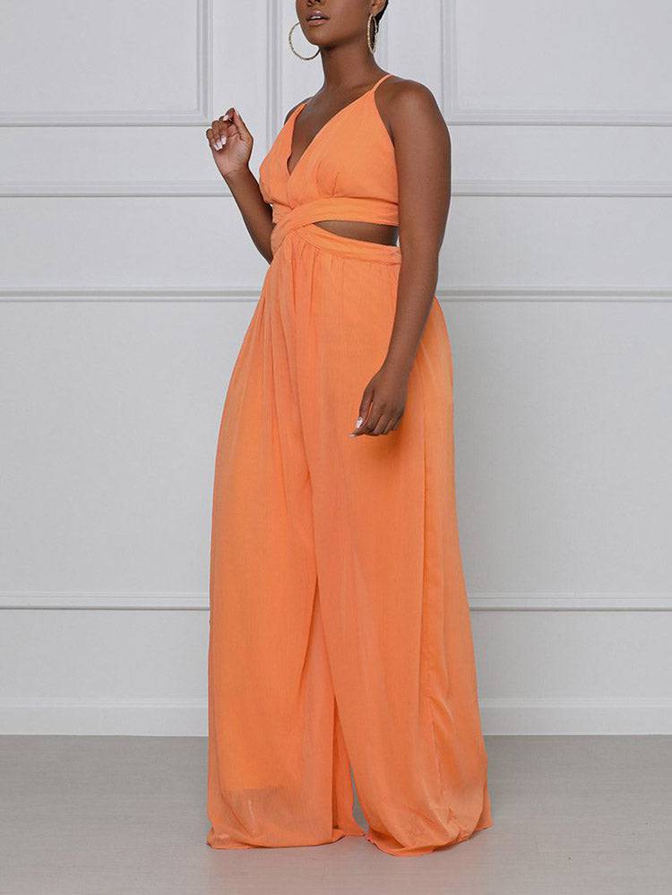 Straps V-Neck Cut Out Jumpsuits