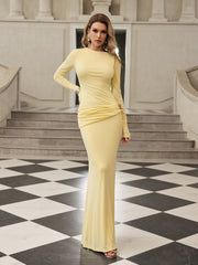Robe maxi froncée à manches longues jaune beurre 