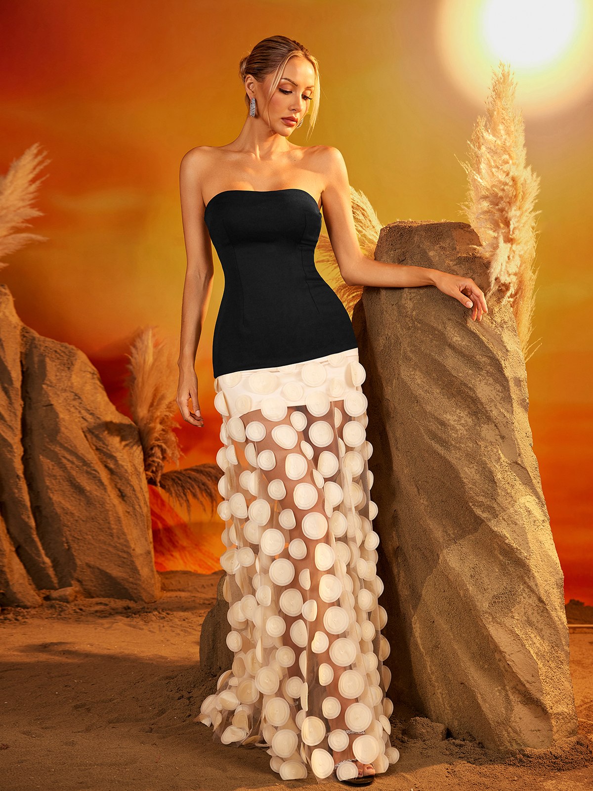 Strapless Mesh Maxi Dress