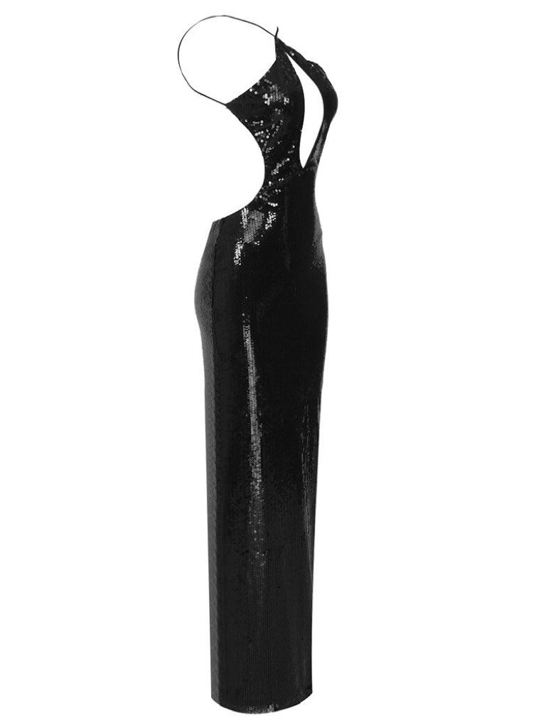 Cutout Sequin Maxi Dress In Black