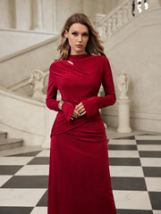 Robe longue maxi en velours à manches longues 